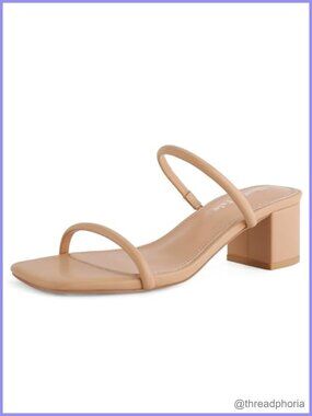 Strappy Low Block Heel Square Open Toe Slip On Dressy Sandals